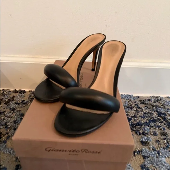 Gianvito Rossi Black Leather Mules Black Bijoux 85 Heeled Sandals Size 36 - Picture 8 of 12